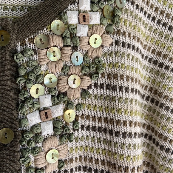 Nic + Zoe Embroidered Floral Green Cardigan XL - Picture 2 of 6